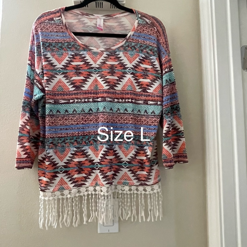 Colorful Geometric Pattern Fringe Sweater